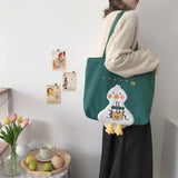 Duck Embroidery Canvas Tote Bag Soft Shoulder Work Handbag for Women