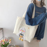 Duck Embroidery Canvas Tote Bag Soft Shoulder Work Handbag for Women