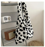 Fluffy Fur Bear Handbag Soft Plush Shoulder Tote Bag for Women