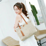 Women Summer Straw Rattan Shoulder HandBag Fluffy Cross Body Tassel Bag
