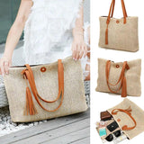 Women Summer Straw Rattan Shoulder HandBag Fluffy Cross Body Tassel Bag