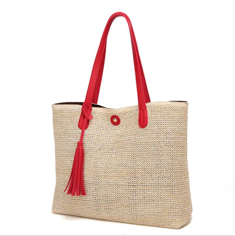 Women Summer Straw Rattan Shoulder HandBag Fluffy Cross Body Tassel Bag