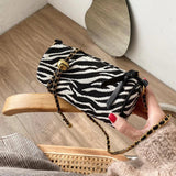 Zebra-Stripe Rhombus Pattern Crossbody Bag Women Ladies Chain Shoulder Handbag