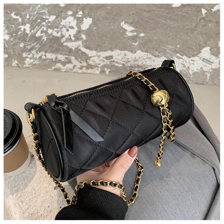Zebra-Stripe Rhombus Pattern Crossbody Bag Women Ladies Chain Shoulder Handbag