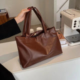 Solid Women Large Capacity PU Leather Handbag Totes