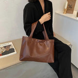Solid Women Large Capacity PU Leather Handbag Totes