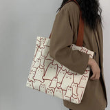 Cat Tote Bag with Zipper Japanese Style Shoulder Bags