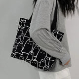 Cat Tote Bag with Zipper Japanese Style Shoulder Bags