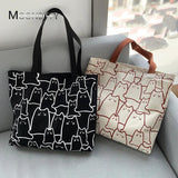 Cat Tote Bag with Zipper Japanese Style Shoulder Bags