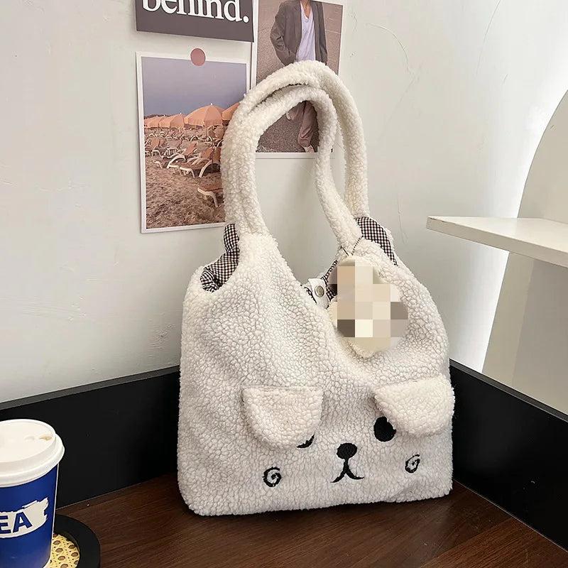 Lambswool Handbags Shoulder Bag for Women Tote Bag Ladies Embroidery Handbag
