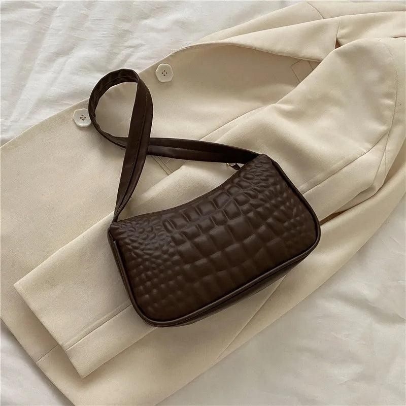 Women's PU Leather Underarm Bag Retro Solid Small Shoulder Handbag