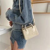 Women's Straw Woven Square Shoulder Bag Zipper Handbag