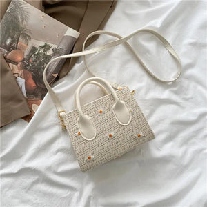 Women's Straw Woven Square Shoulder Bag Zipper Handbag