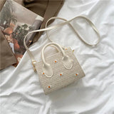 Women's Straw Woven Square Shoulder Bag Zipper Handbag