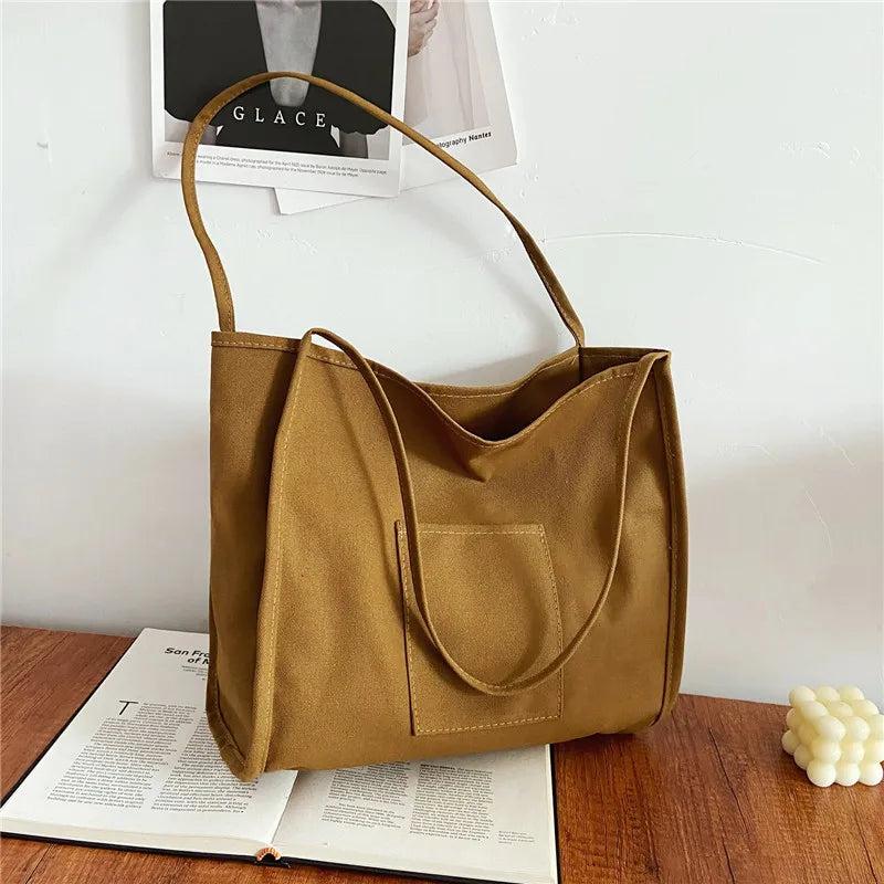 Large-capacity Tote Bag for Women Solid Casual One-shoulder Canvas Handbags