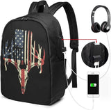 American Flag Deer Skull Backpack with USB Port