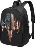 American Flag Deer Skull Backpack with USB Port