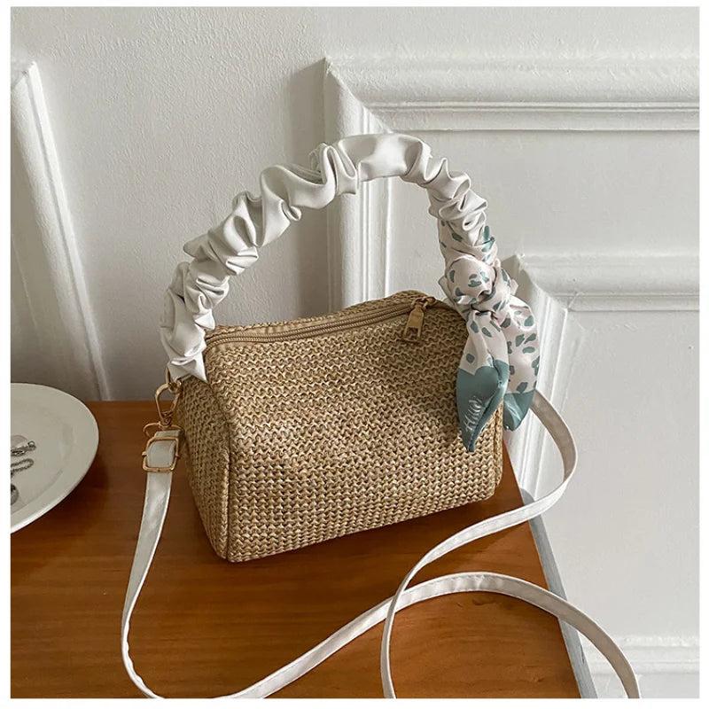 Lady's Straw Weave Handbag Small Square Bag - Spring Versatile