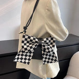 Women Shoulder Crossbody Handbag Bowknot Leather Plaid Zipper