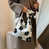 Plush Flower Shoulder Bag Women Handbag Soft Warm Girls Shopping Bag