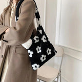 Plush Flower Shoulder Bag Women Handbag Soft Warm Girls Shopping Bag
