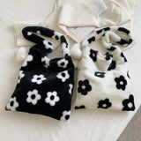 Plush Flower Shoulder Bag Women Handbag Soft Warm Girls Shopping Bag