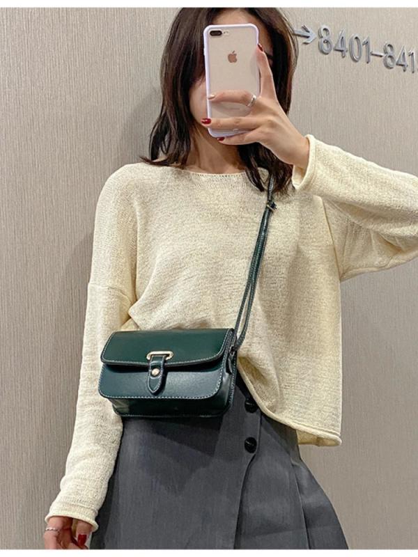 Women's PU Leather Handbag Lock Bag Retro Handbags Small Square Messenger