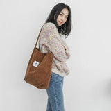 Corduroy Shoulder Bag Handbag Canvas Wild Shopping Bag For Women