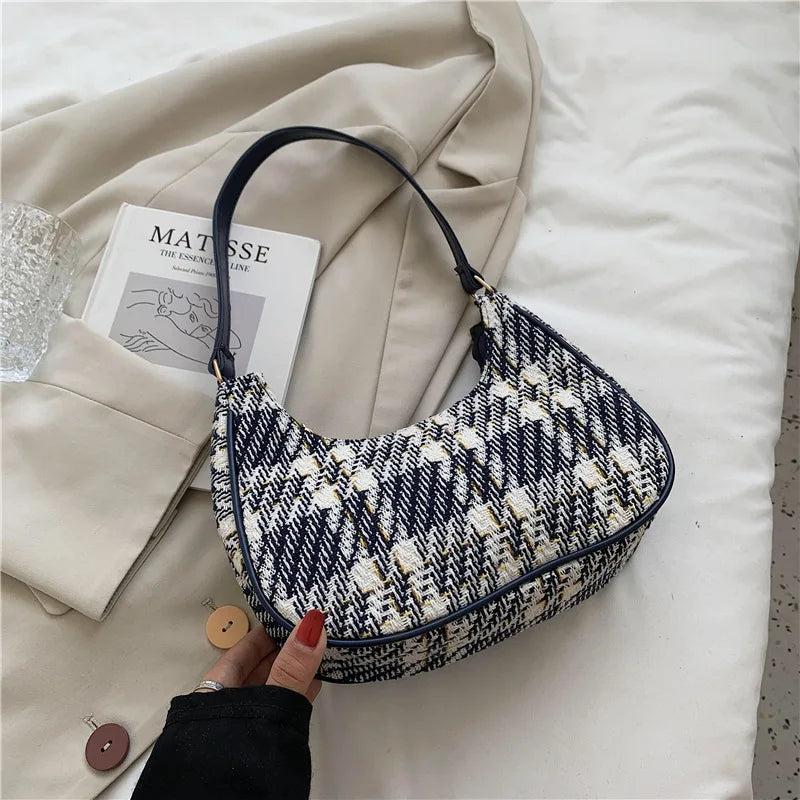 Plaid Canvas Shoulder Bag for Women