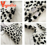 Cow Pattern Plush Shoulder Bag Women Crossbody Bag Soft Handbag