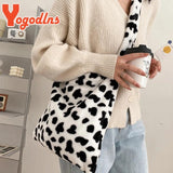 Cow Pattern Plush Shoulder Bag Women Crossbody Bag Soft Handbag