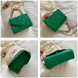 Small Flap Chain Crossbody Bag Plaid Pu Leather Handbag