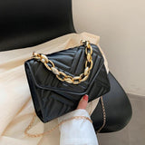 Small Flap Chain Crossbody Bag Plaid Pu Leather Handbag