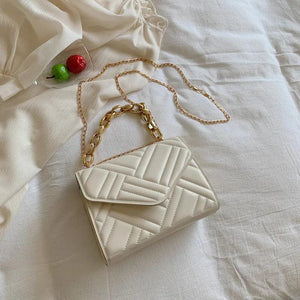 Small Flap Chain Crossbody Bag Plaid Pu Leather Handbag