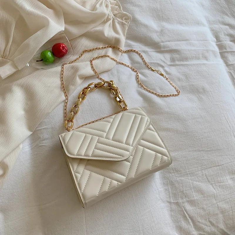 Small Flap Chain Crossbody Bag Plaid Pu Leather Handbag