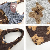 Women Shoulder Bag Fuzzy Fur Bear Handbag Tote School Girl Cotton Lady Shopper
