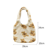 Women Shoulder Bag Fuzzy Fur Bear Handbag Tote School Girl Cotton Lady Shopper