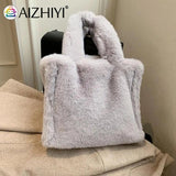 Women Plush Fur Solid Buckle Handbag Lady Winter Casual Mini Top-handle Bag