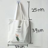 Women's Canvas Shoulder Bag Flowers Printing Shopping Eco Reusable Tote Handbag