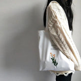 Women's Canvas Shoulder Bag Flowers Printing Shopping Eco Reusable Tote Handbag