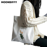 Women's Canvas Shoulder Bag Flowers Printing Shopping Eco Reusable Tote Handbag