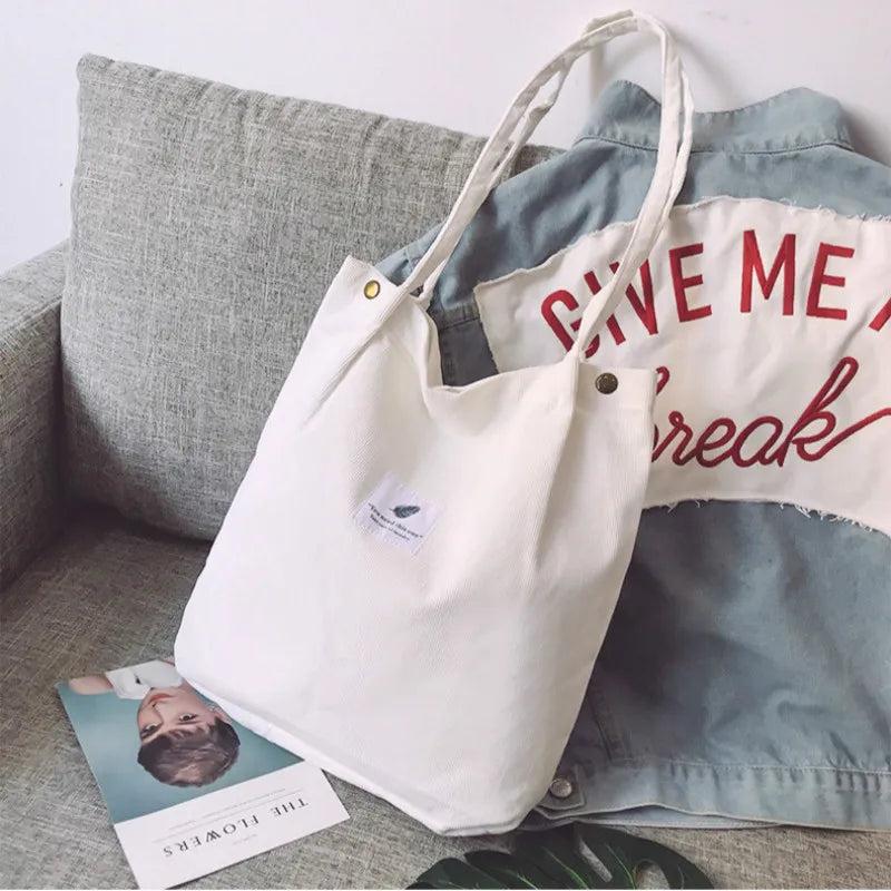 Corduroy Shoulder Bag Reusable Shopping Tote #LAHXZ-153
