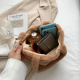 Soft Fluffy Plush Portable Bag Women Faux Fur Autumn Shoulder Clutch Handbags