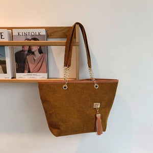 Corduroy Large Capacity Tote Bag for Women Handbag Chain Pouch