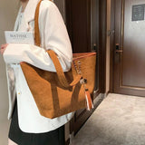 Corduroy Large Capacity Tote Bag for Women Handbag Chain Pouch