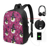Halloween Eyeball Student School Bag USB Charge Laptop Back Pack
