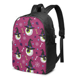 Halloween Eyeball Student School Bag USB Charge Laptop Back Pack