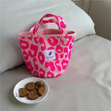 Pink Leopard Print Shoulder Bag Canvas Handbag Women Tote Bag