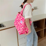 Pink Leopard Print Shoulder Bag Canvas Handbag Women Tote Bag