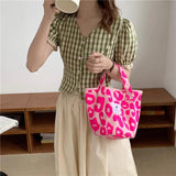 Pink Leopard Print Shoulder Bag Canvas Handbag Women Tote Bag